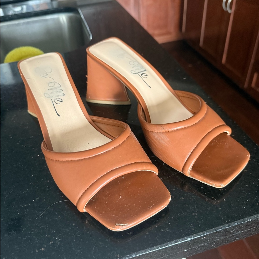 Tan Faux Leather Mules